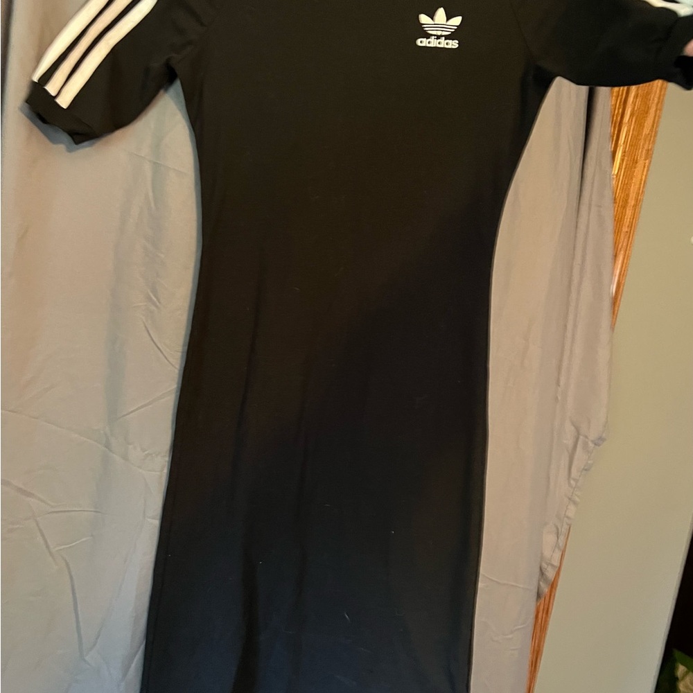 Adidas Black Midi Dress with White Stripes